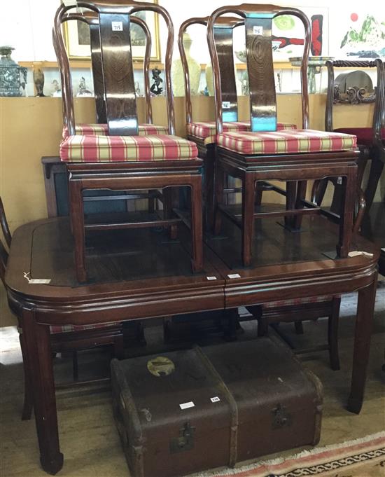 Chinese elm & hualiwood dining table (1 add leaf) & set of six chairs(-)